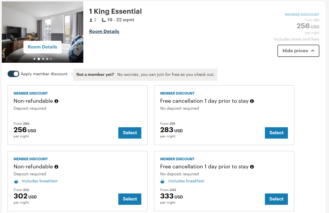 Cash pricing for the Kimpton DeWitt