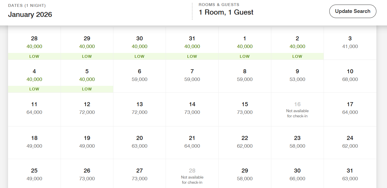 Marriott calendar view