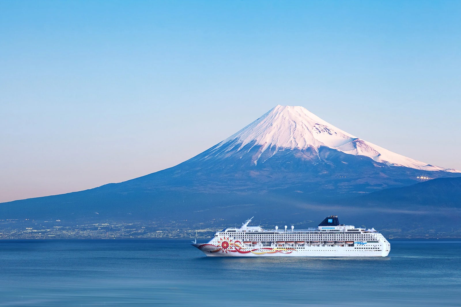 Norwegian Sun sailing past Mount Fuji in Japan