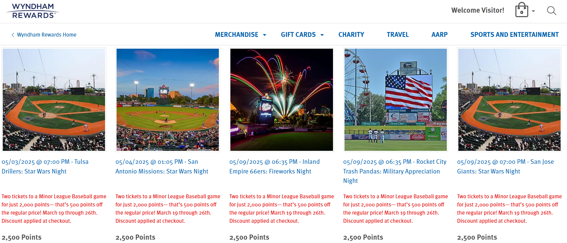 Redeem Wyndham points for baseball tickets