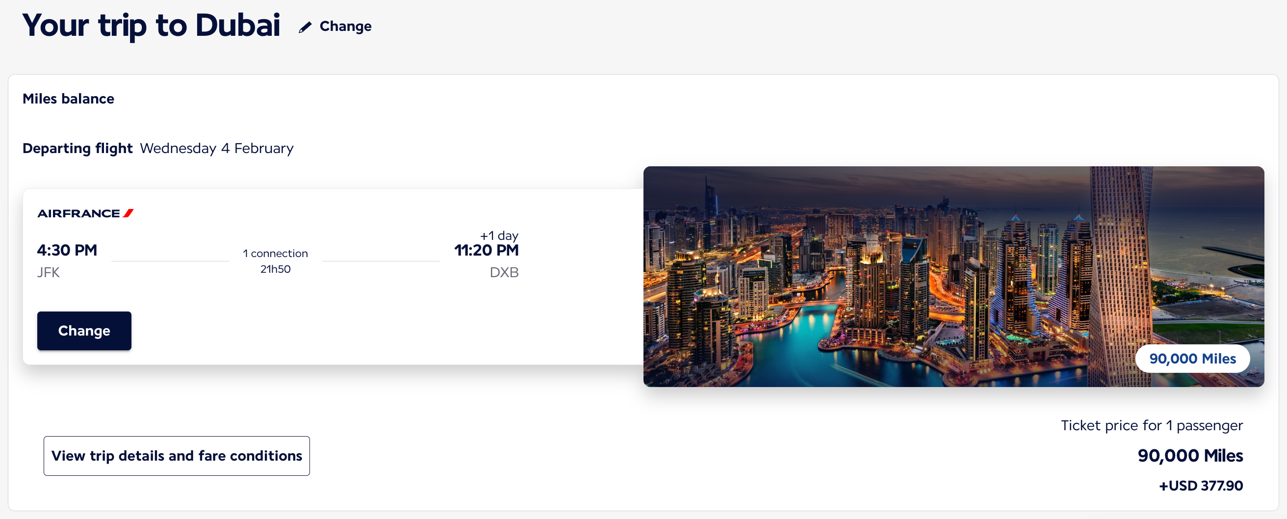 Air France Award Ticket from JFK to DXB