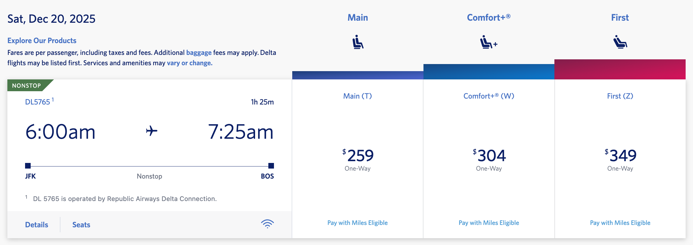 Delta JFK-BOS cash