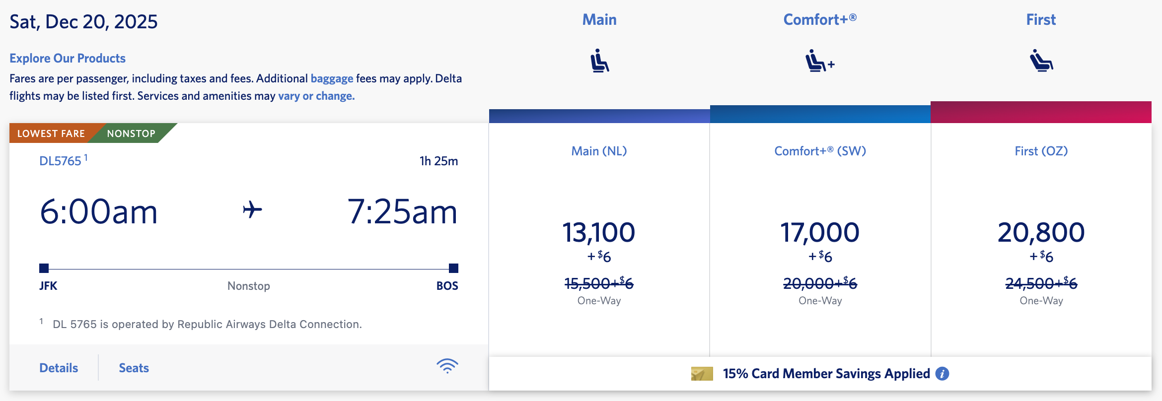 Delta JFK-BOS miles 15 off