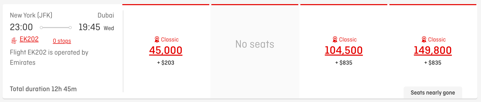 Emirates award tickets on Qantas' website