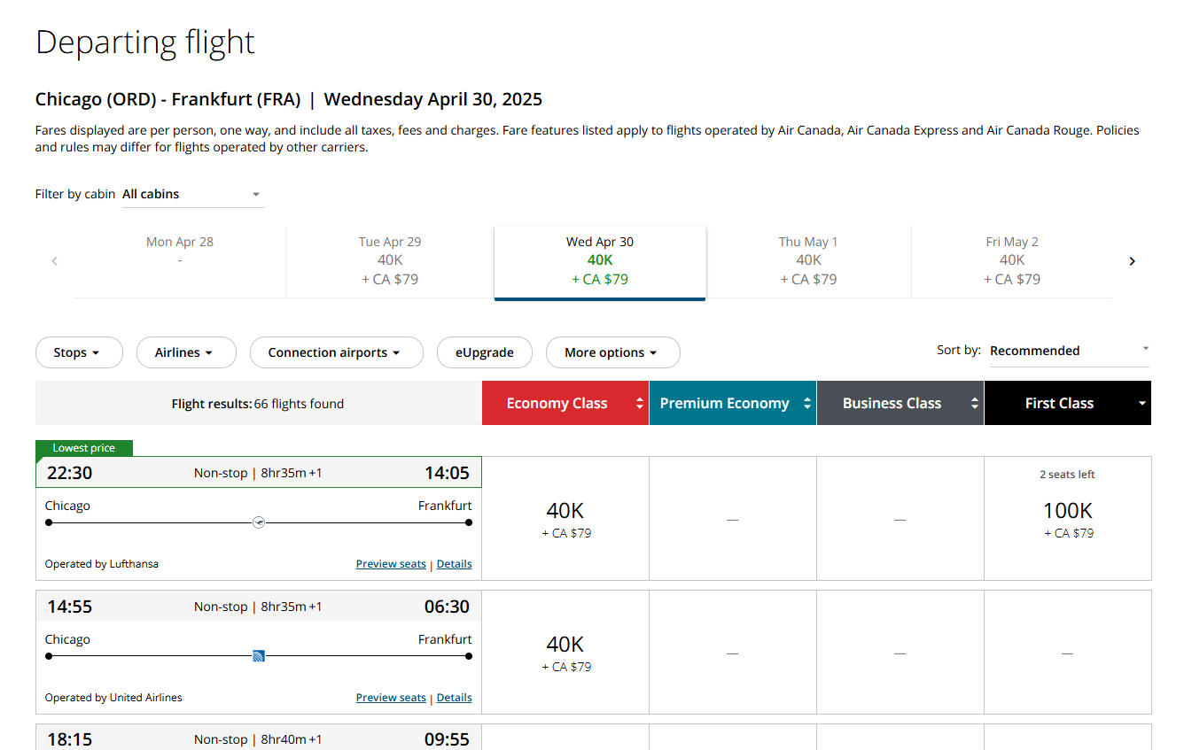 Lufthansa award availability 