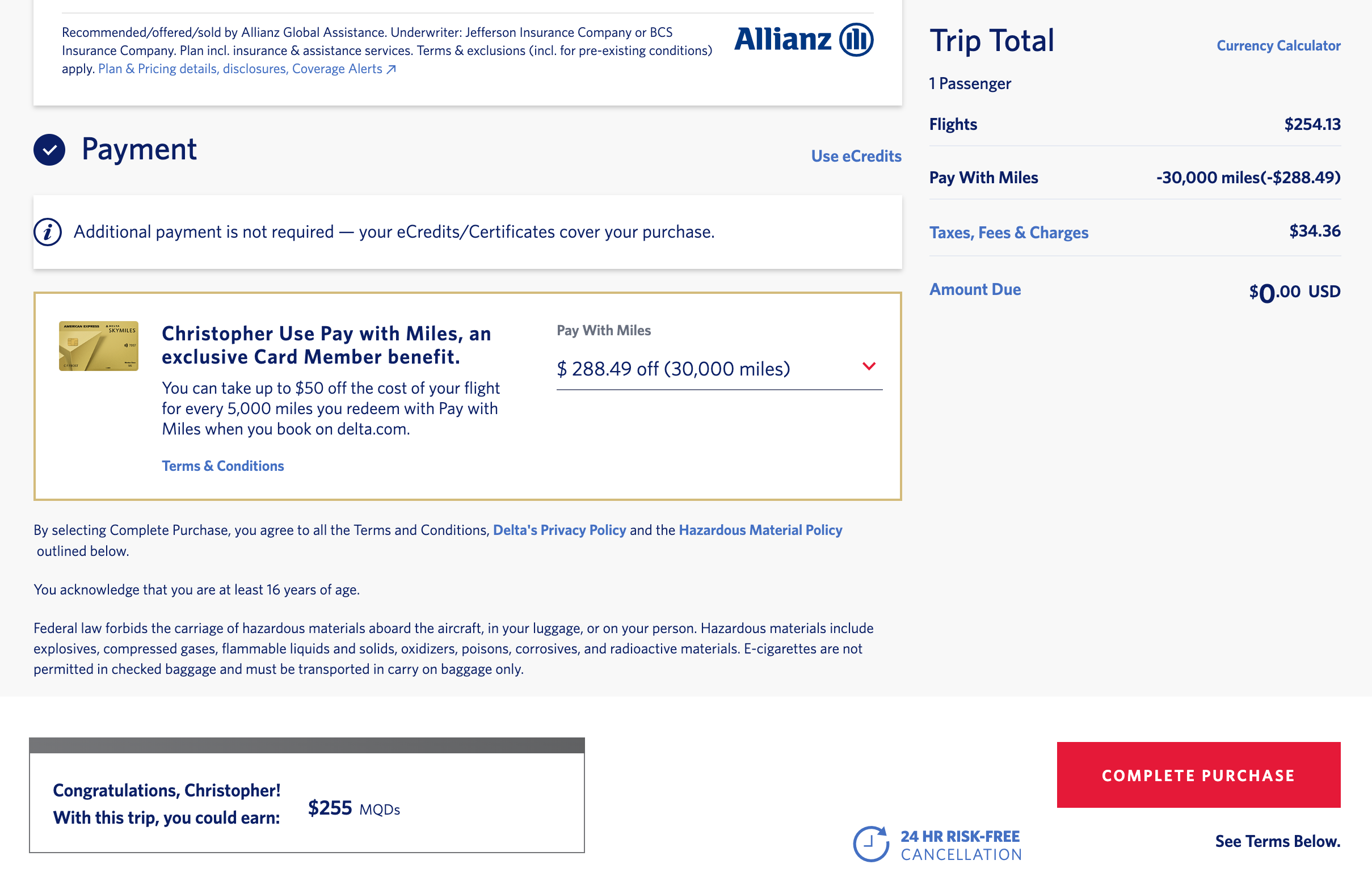 Pay with Miles full ticket price 2