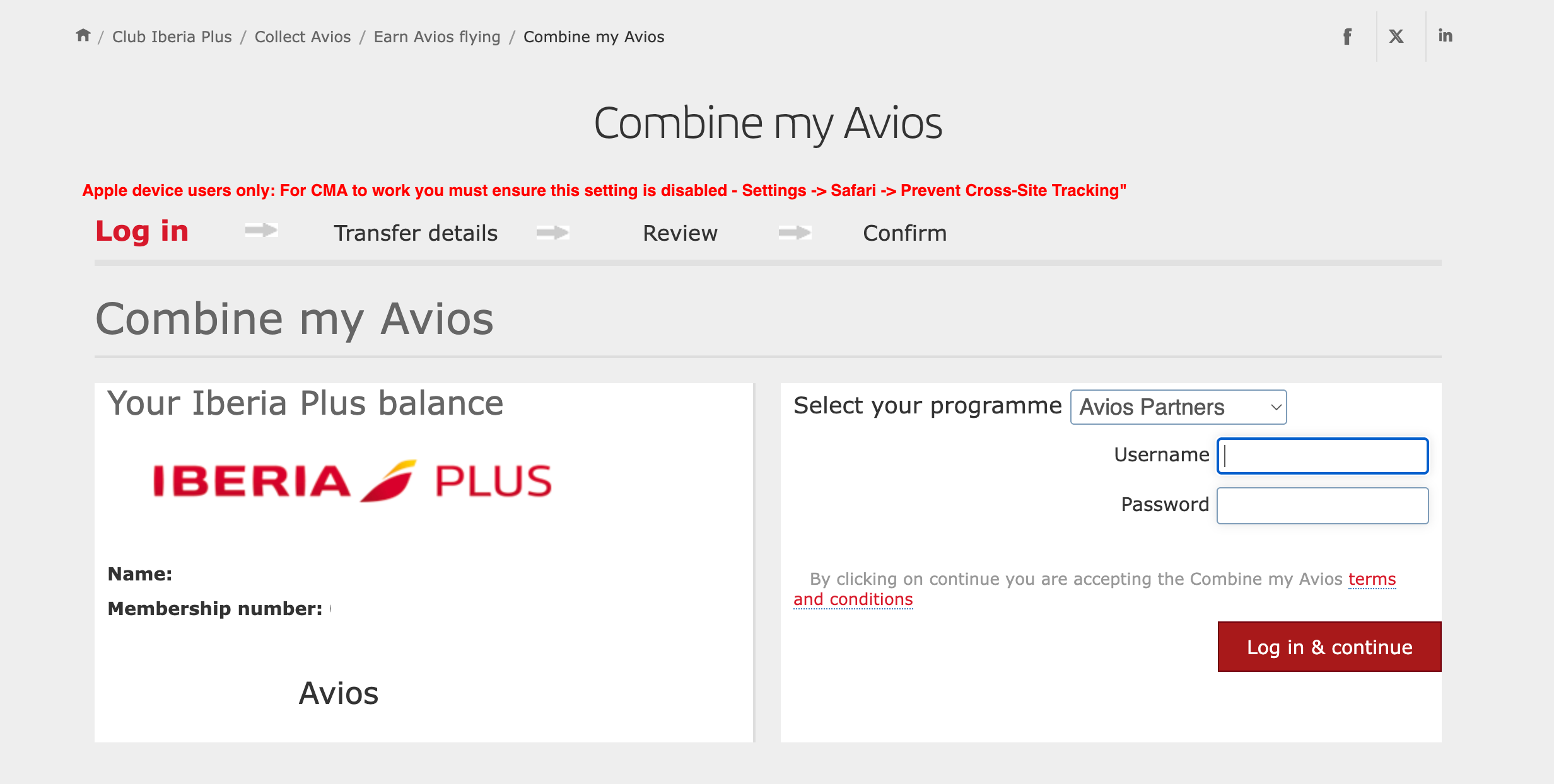 Iberia website screenshot
