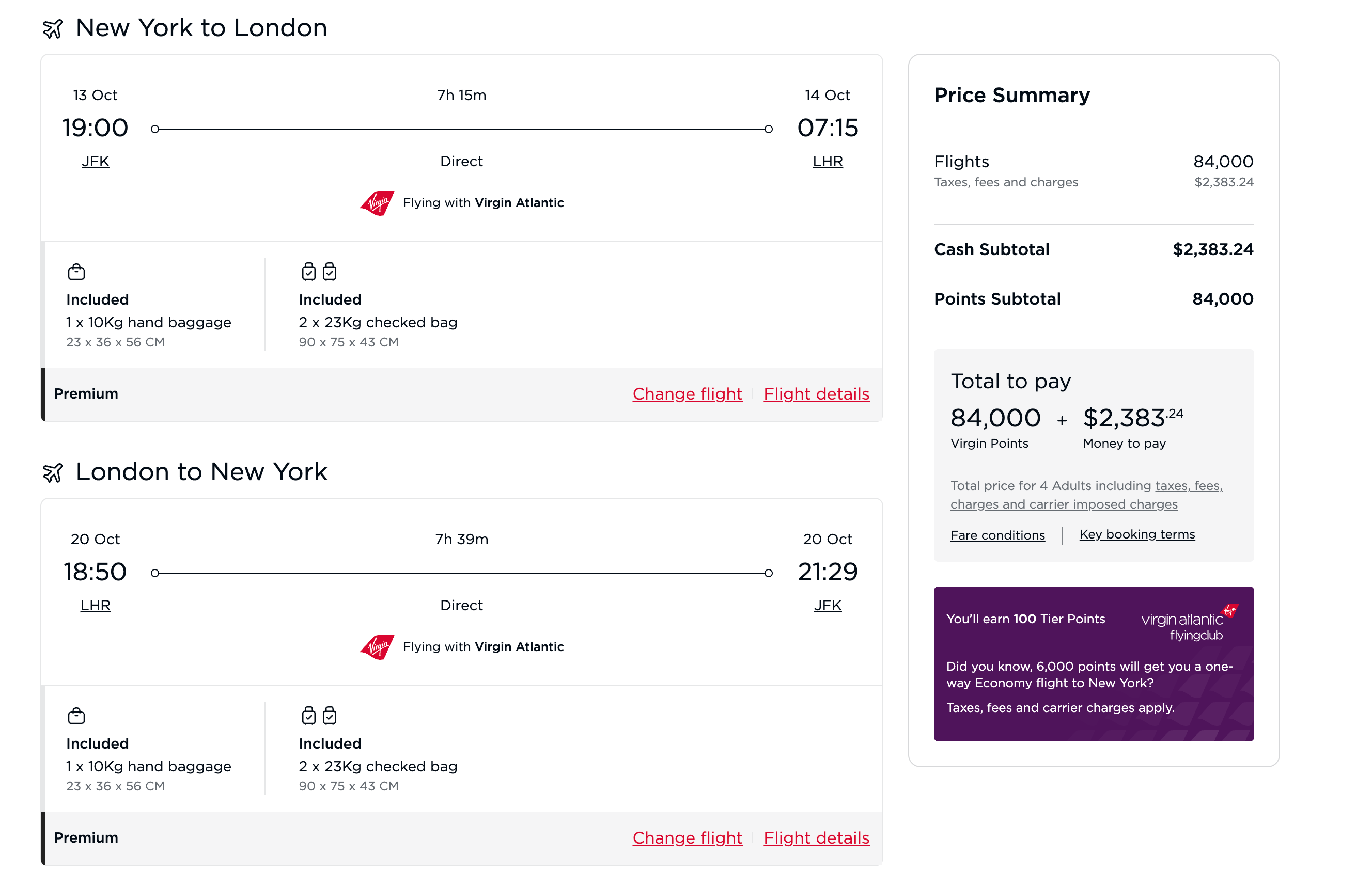Virgin flying club screenshot