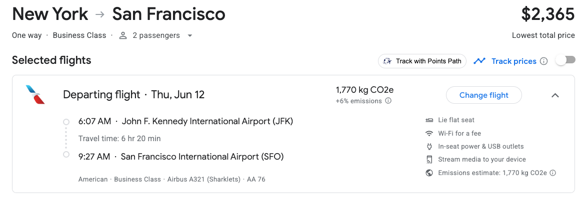 Google Flights screenshot