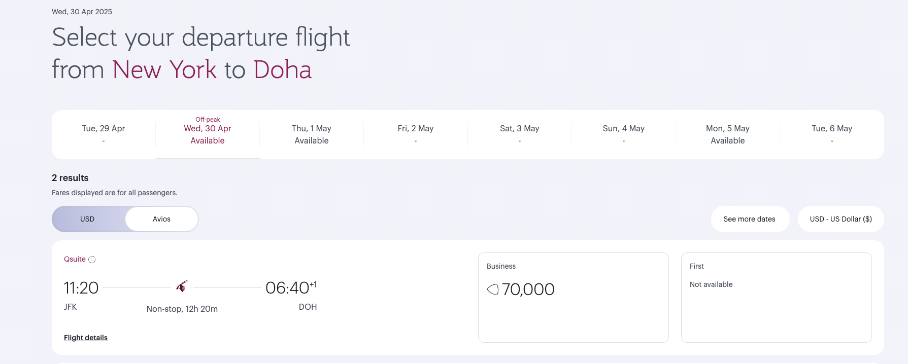Qatar award availability 