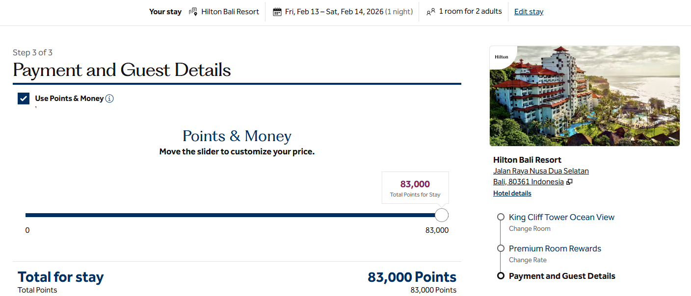 Hilton premium room rewards