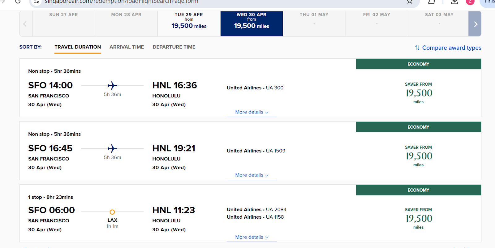 Singapore award availability 
