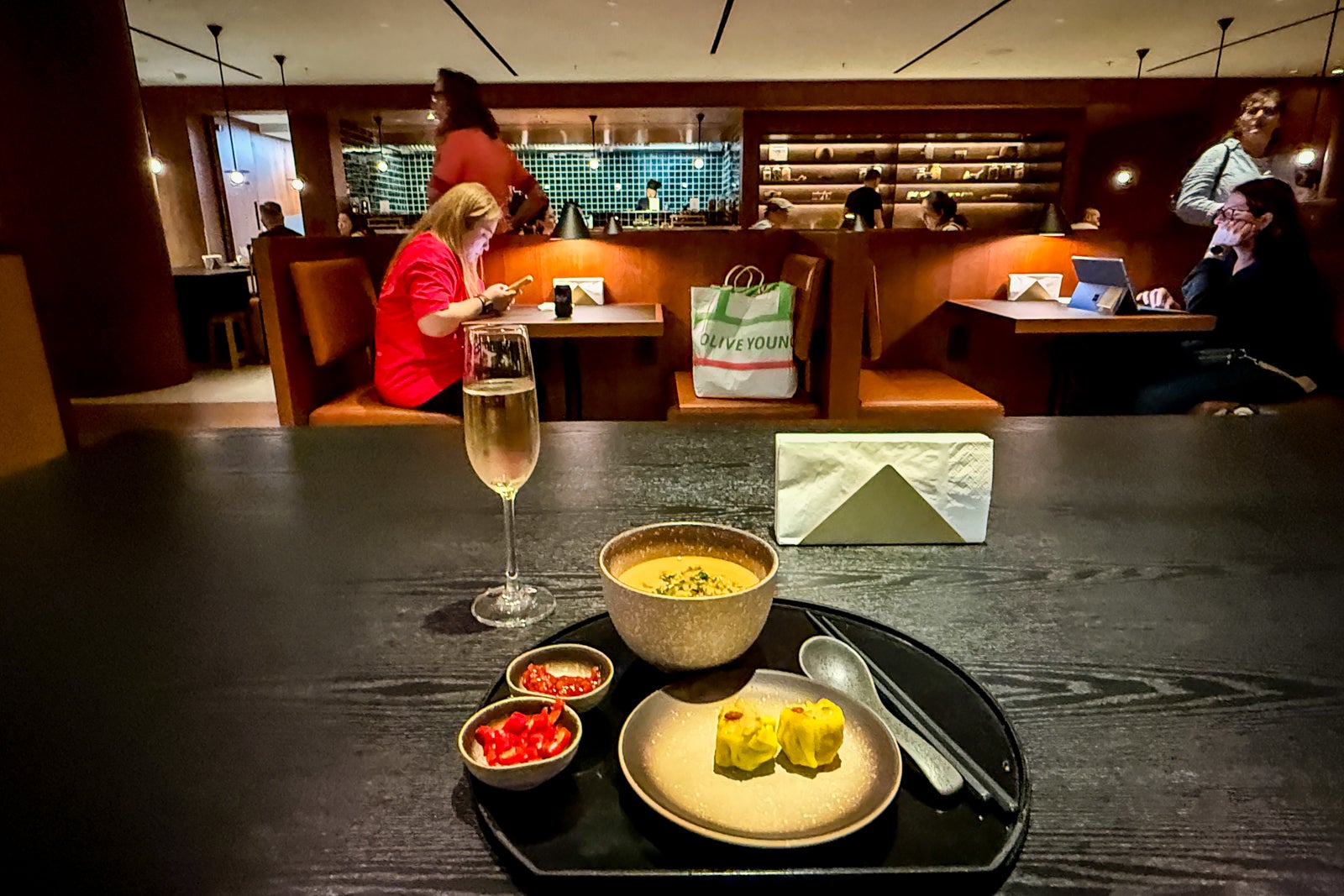 Cathay Pacific lounge interior food