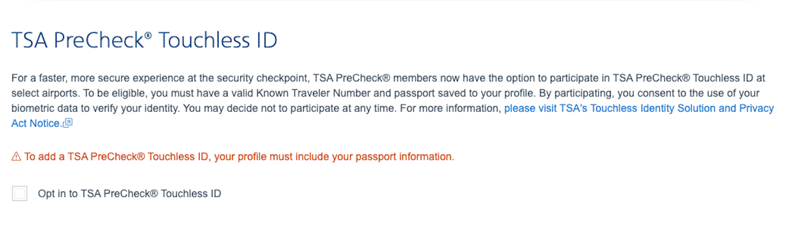 tsa touchless ID screen