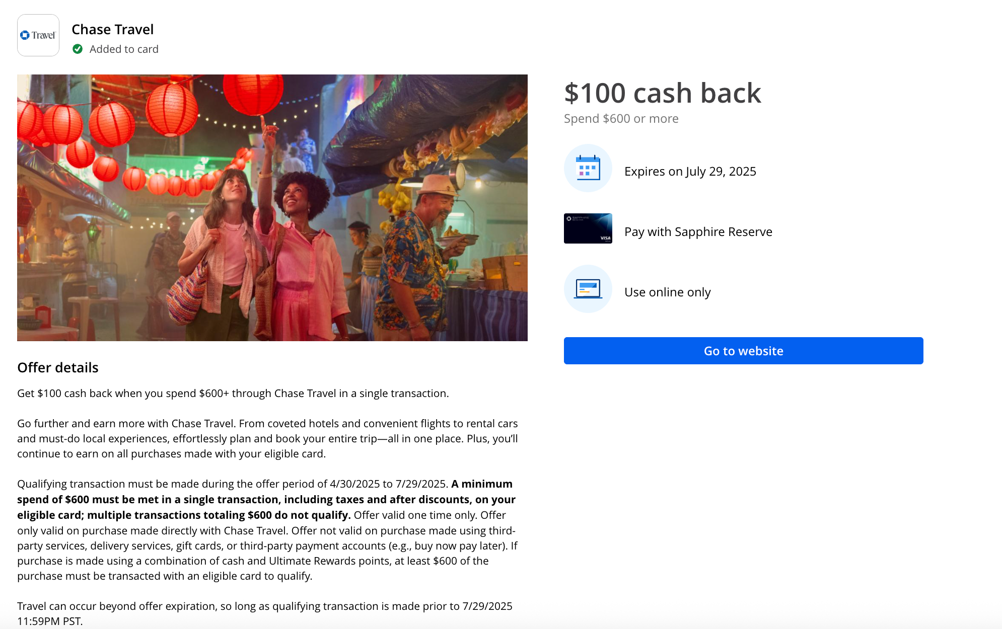 CSR Chase Travel offer