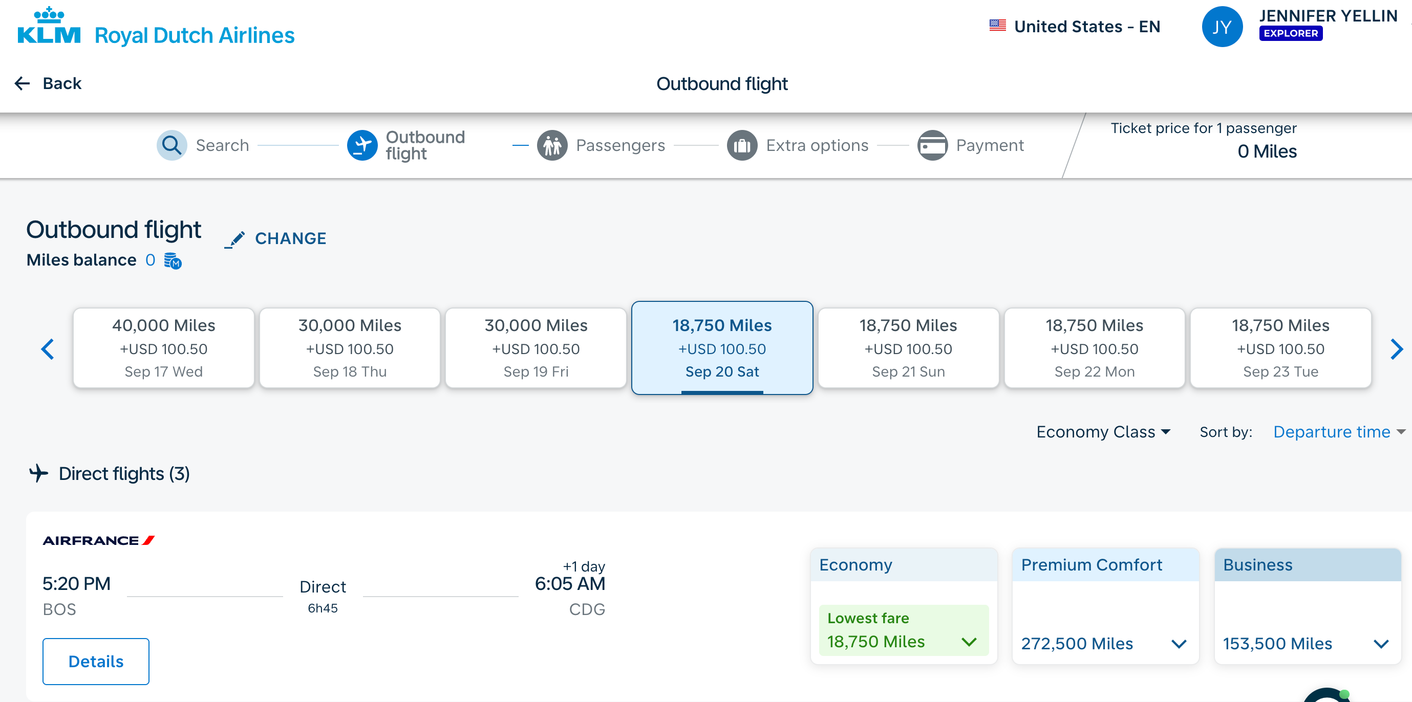 KLM booking