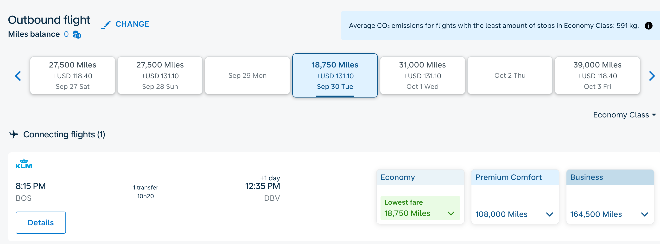 KLM booking