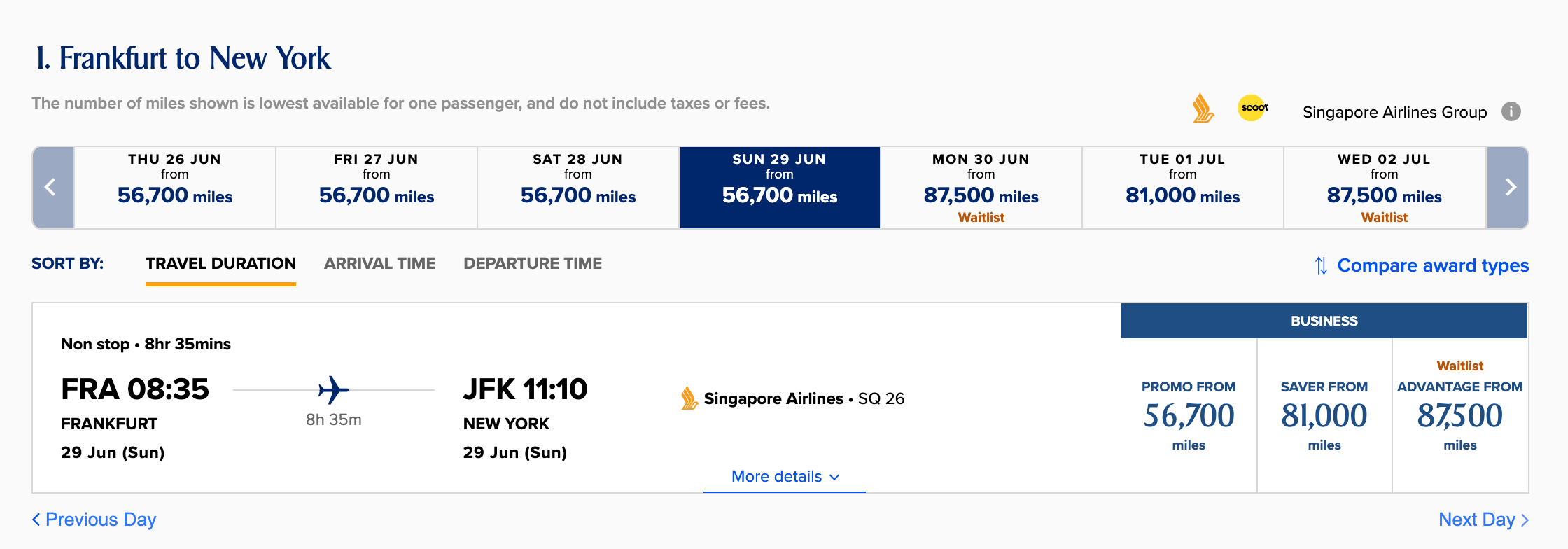 Singapore Airlines KrisFlyer screenshot