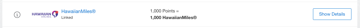 HawaiianMiles transfer page