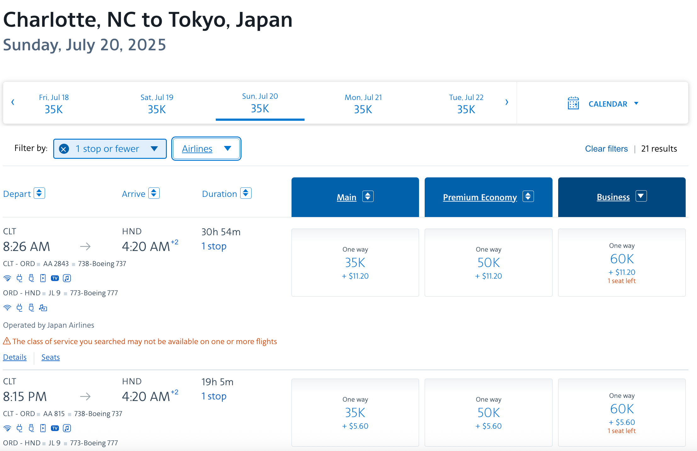 CLT-ORD-HND JL777