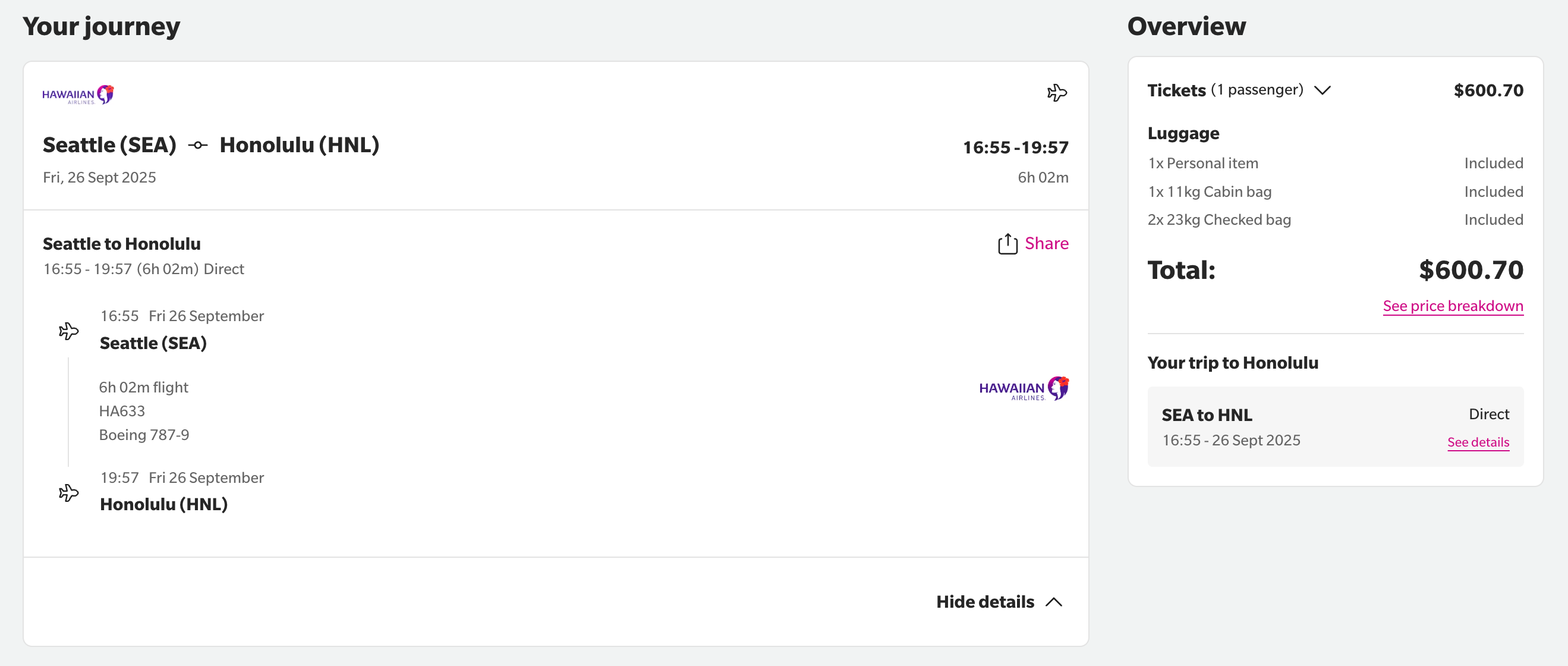 Hawaiian Airlines screenshot