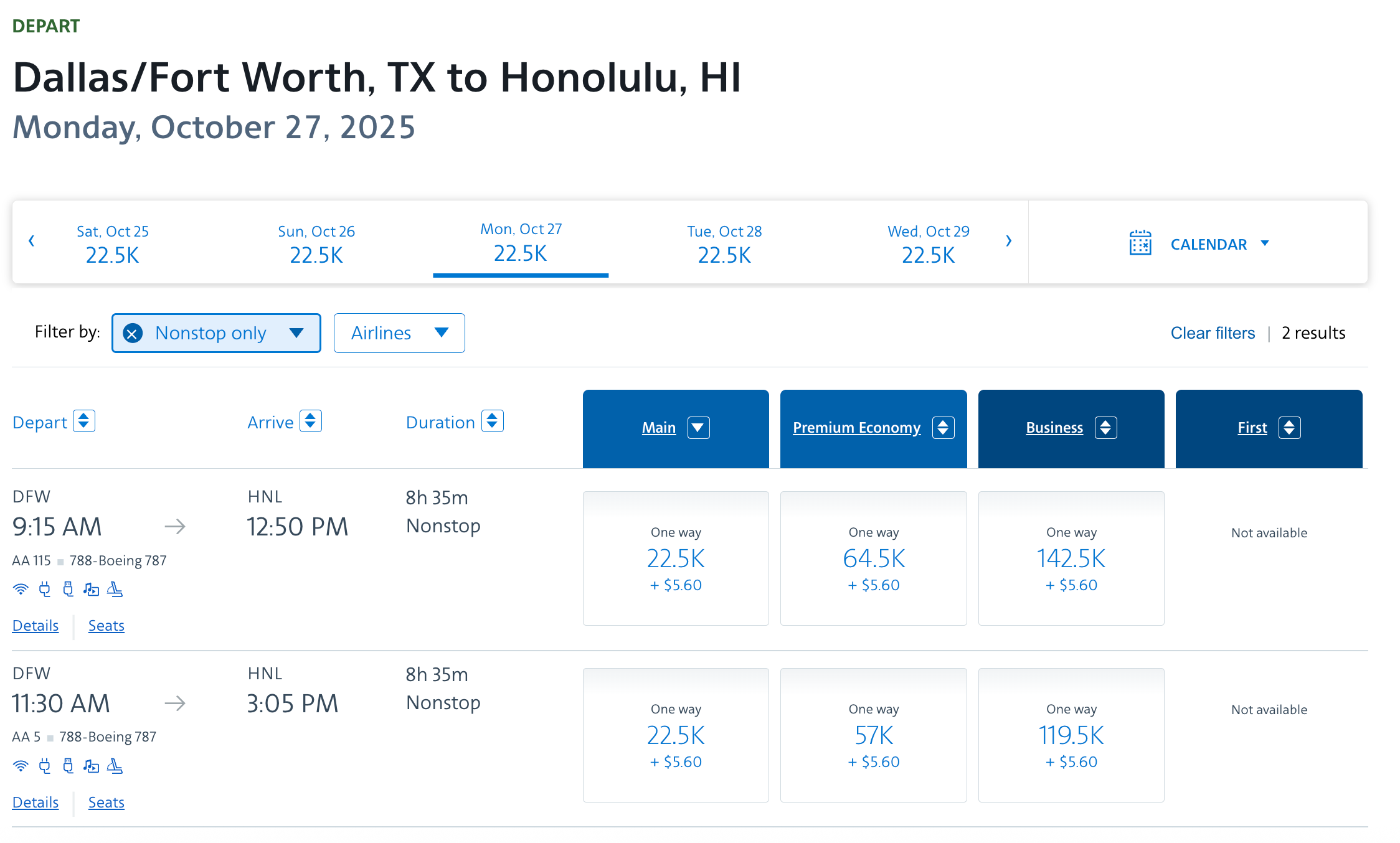 DFW-HNL AA 22.5k