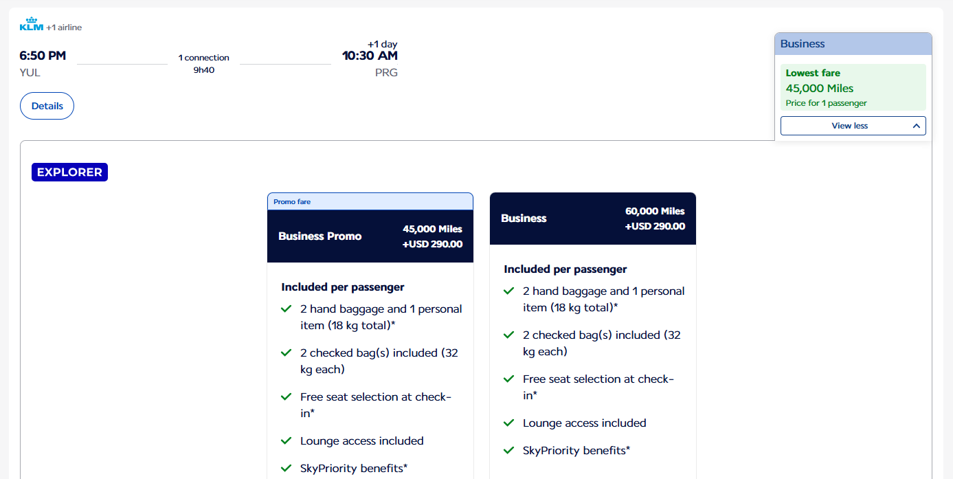 Flying Blue Promo Rewards example