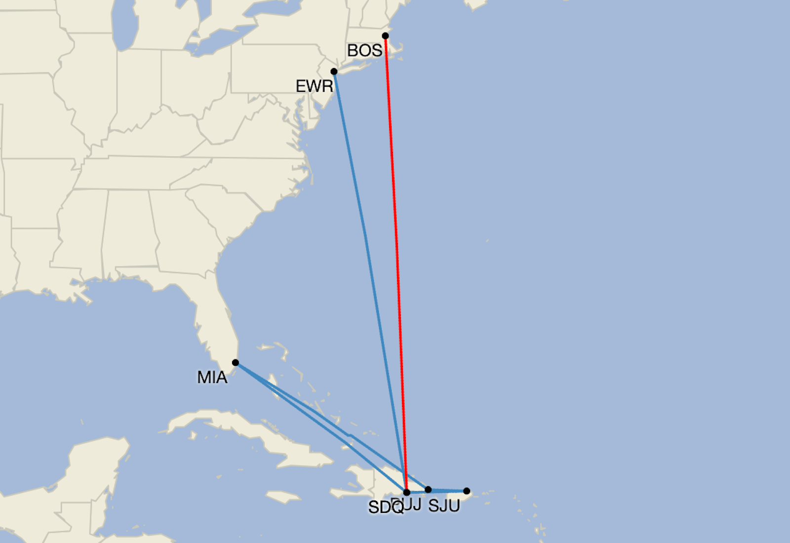 Arajet's U.S. route map as of November 2025. 