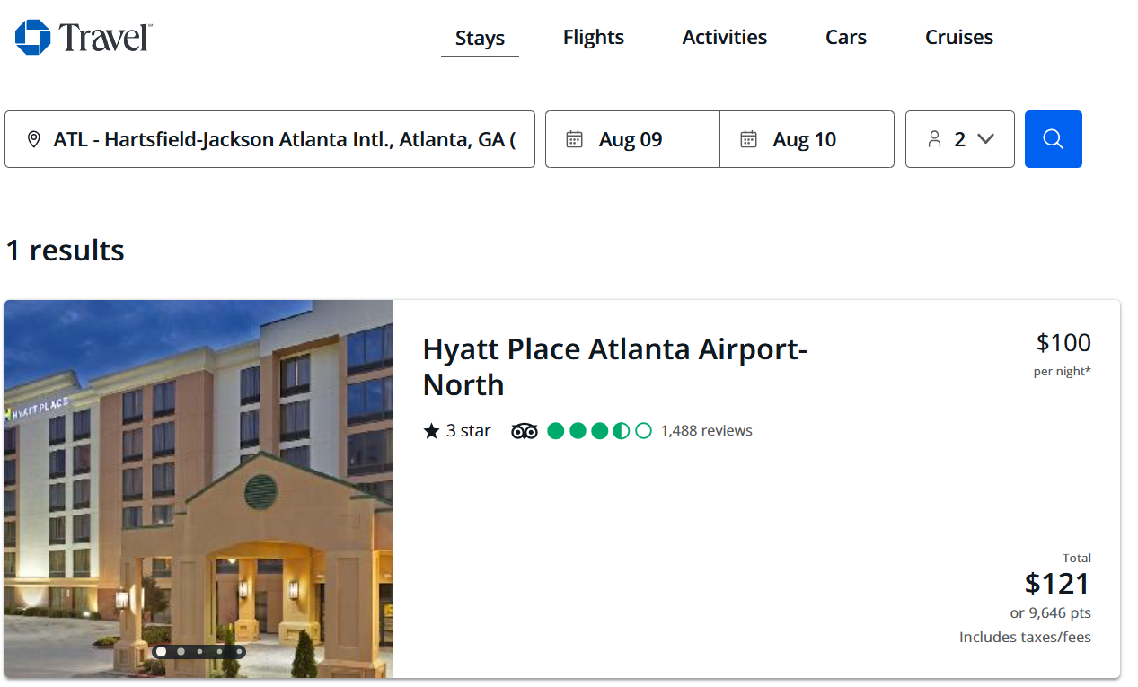 Booking a hotel through Chase Travel