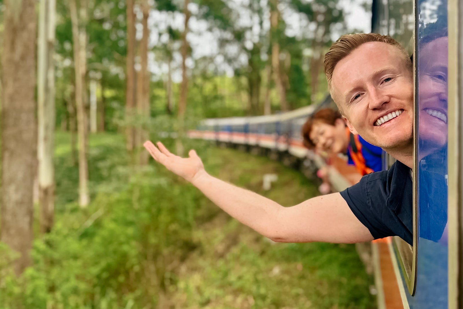 Matt Moffitt on train in Sri Lanka