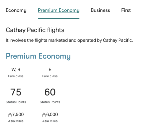 Cathay Pacific Earning Calculator Showing SFO to HKG