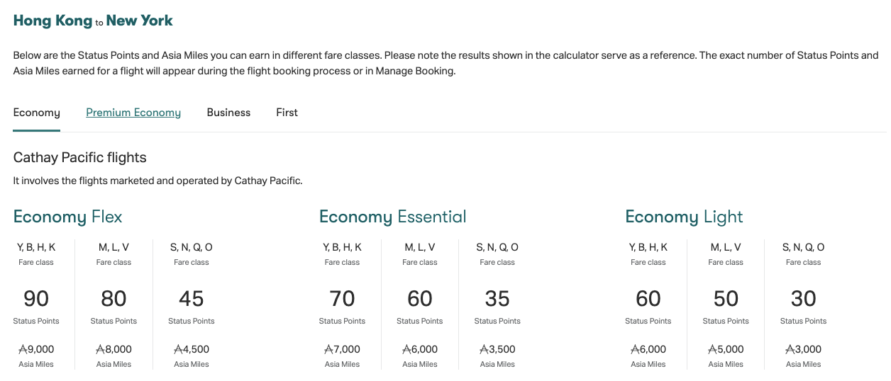 Cathay Pacific Earning Calculator