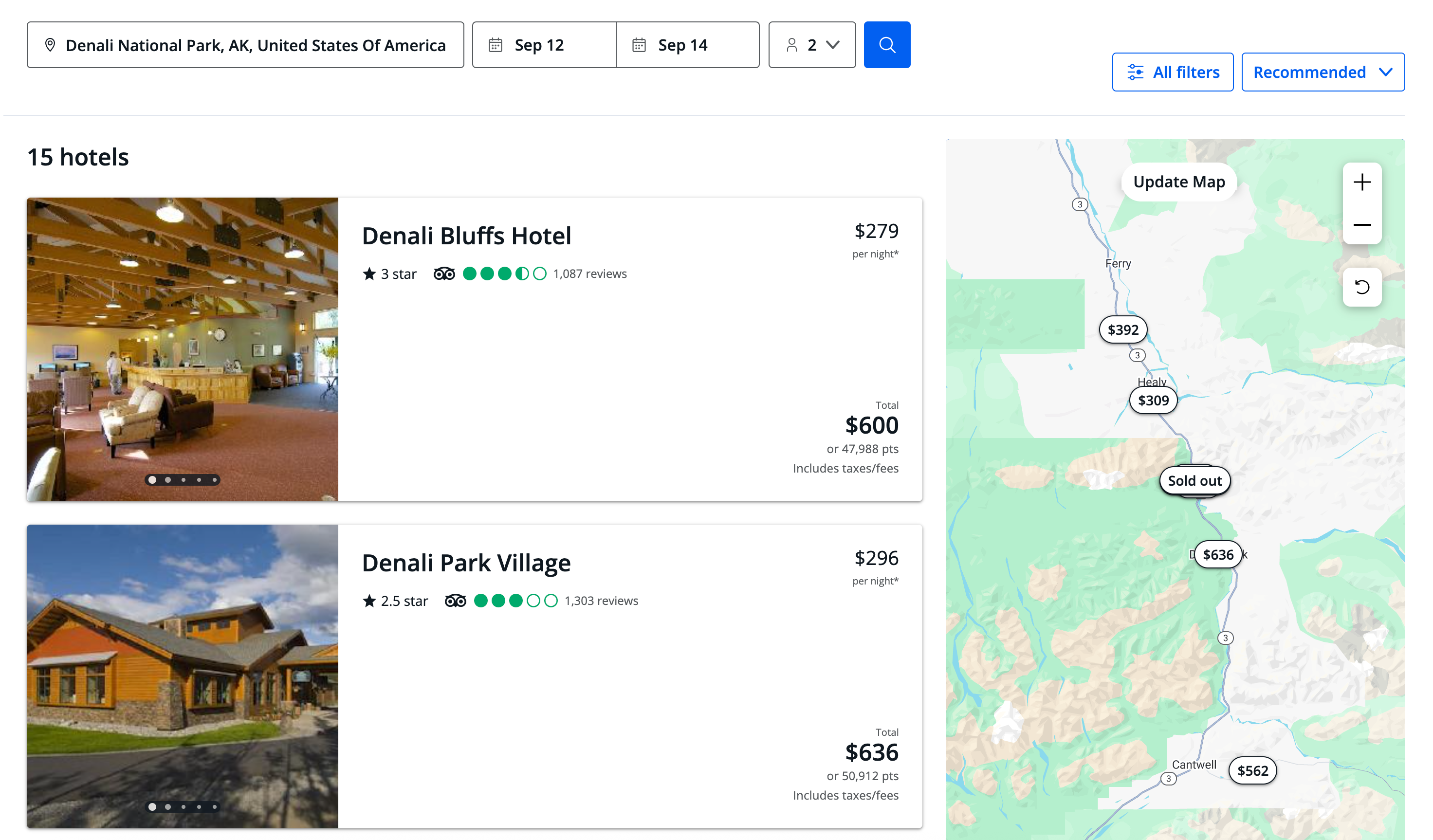 Chase Travel Denali hotel search