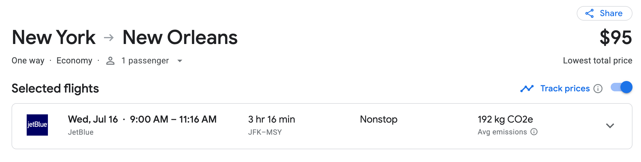 Google Flights Price Tracking