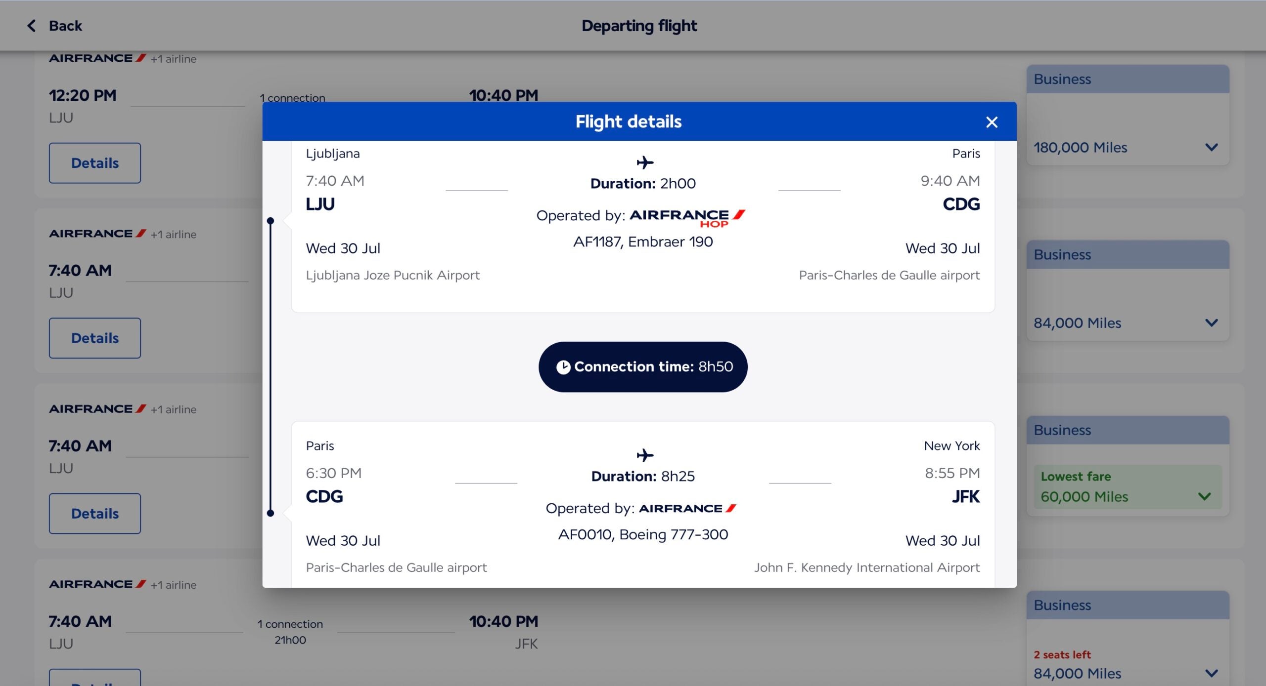 Air France Flying Blue search results. AIR FRANCE