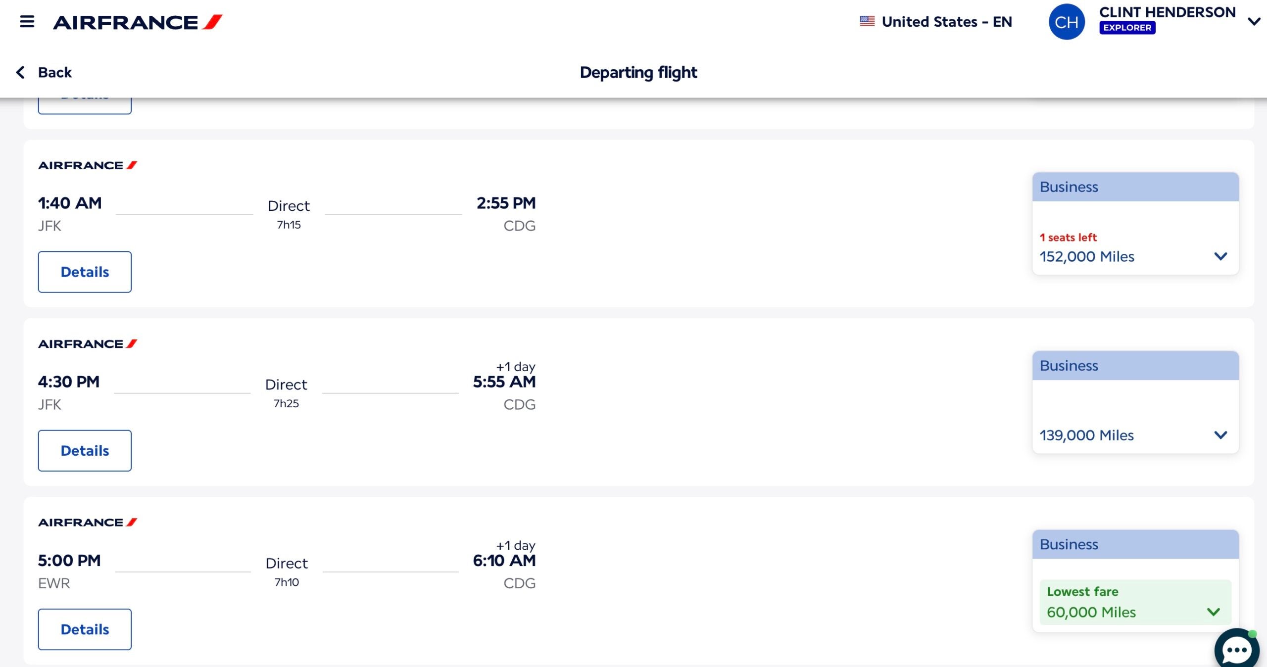 Air France Flying Blue search results. AIR FRANCE
