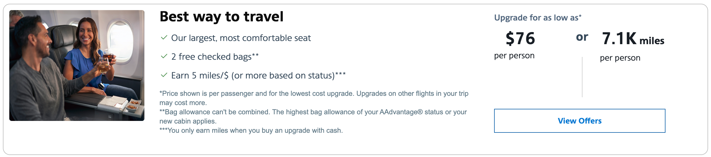 Nick Ewen upgrade offer for flight from Orlando. 