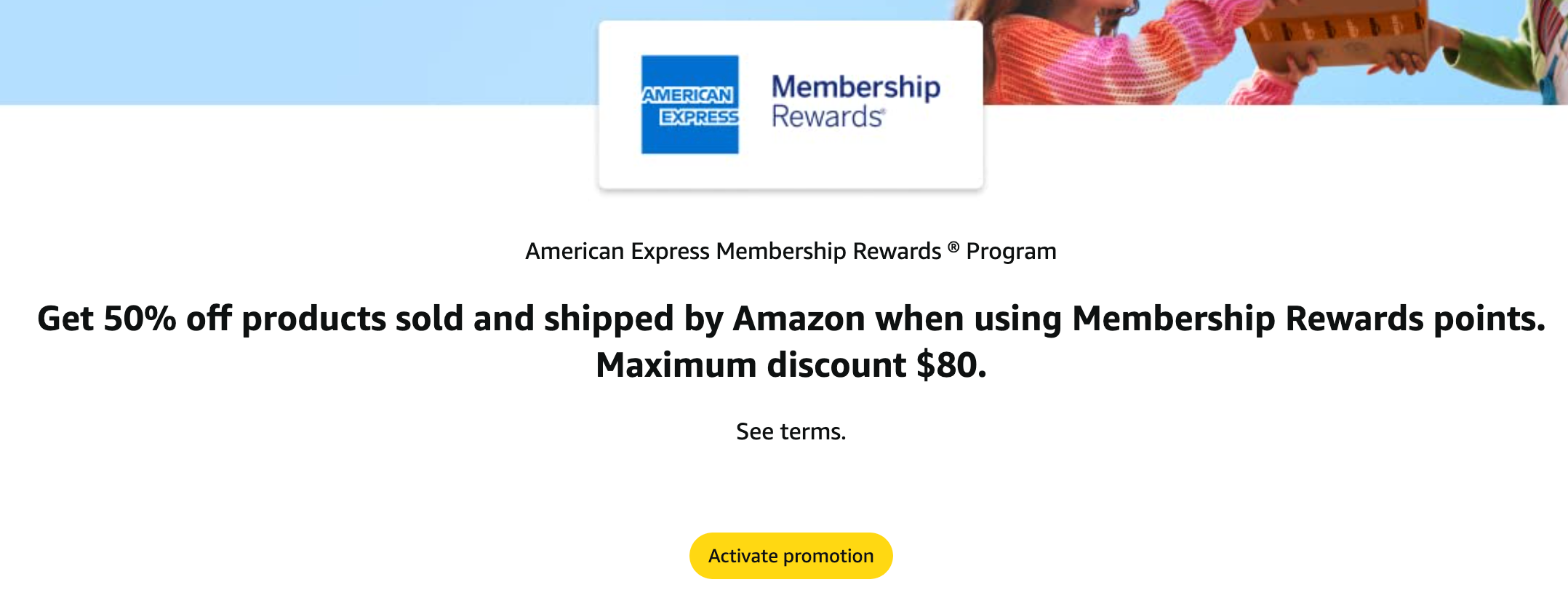 Offer for 50% up to $80 using Amex Membership Rewards points.