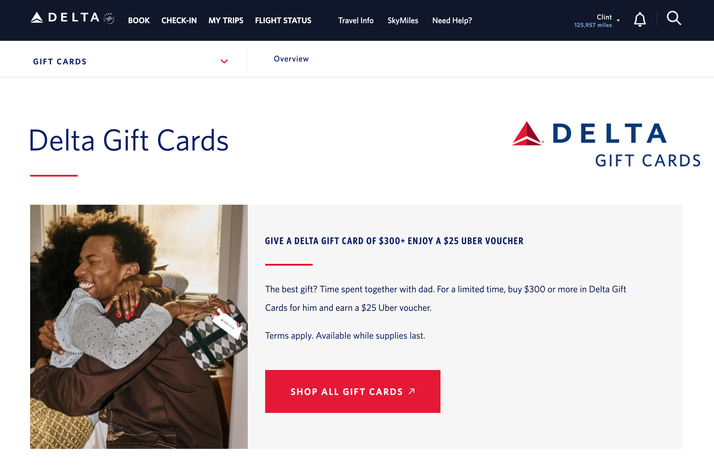 Delta gift card offer for Uber voucher. 