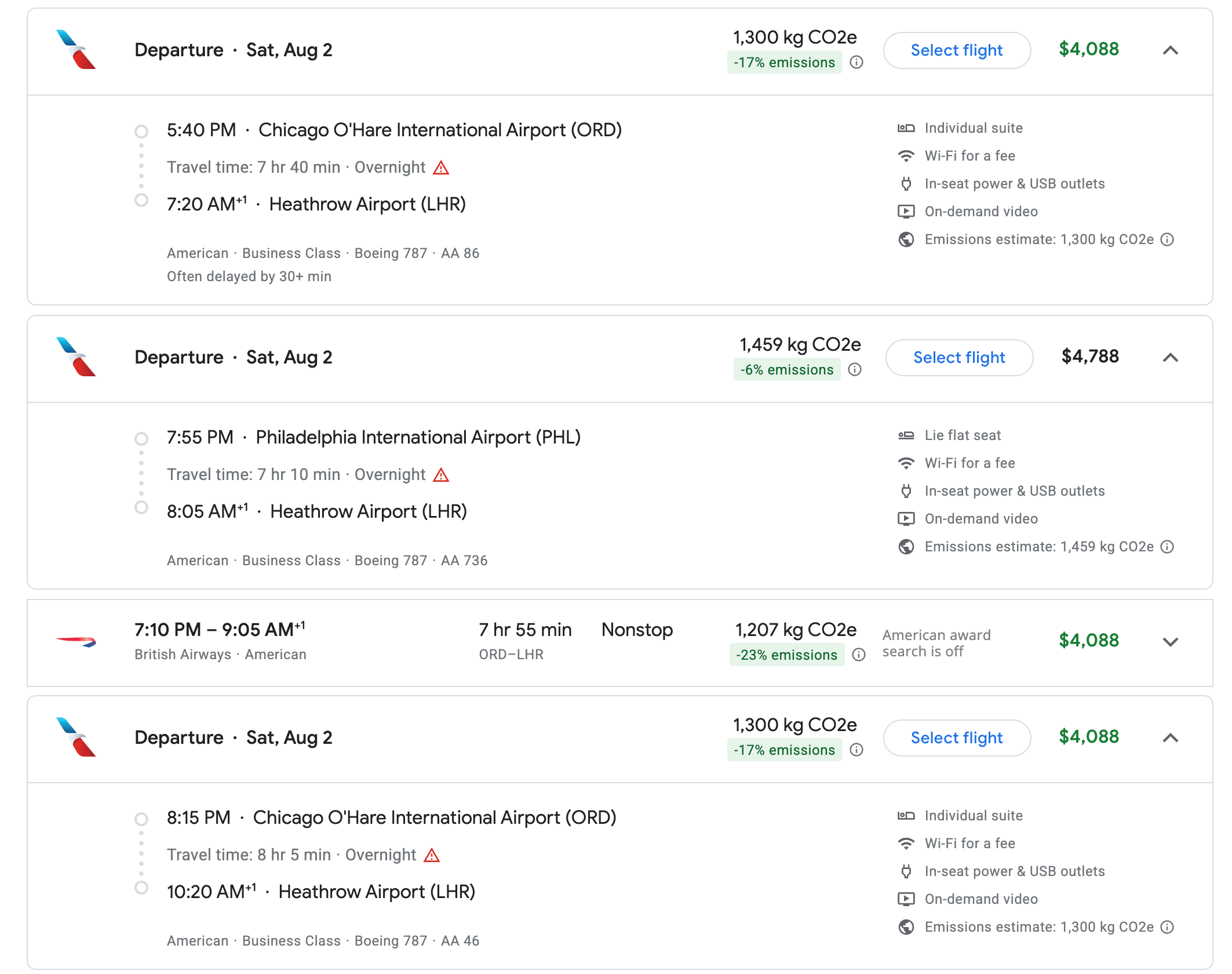 Google flights screenshot