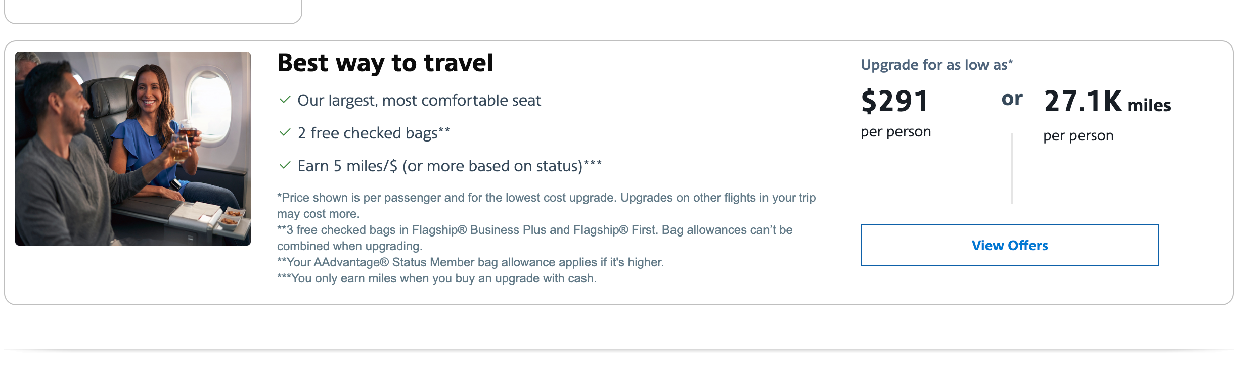 New upgrade offer on flight to Chicago. AA.COM