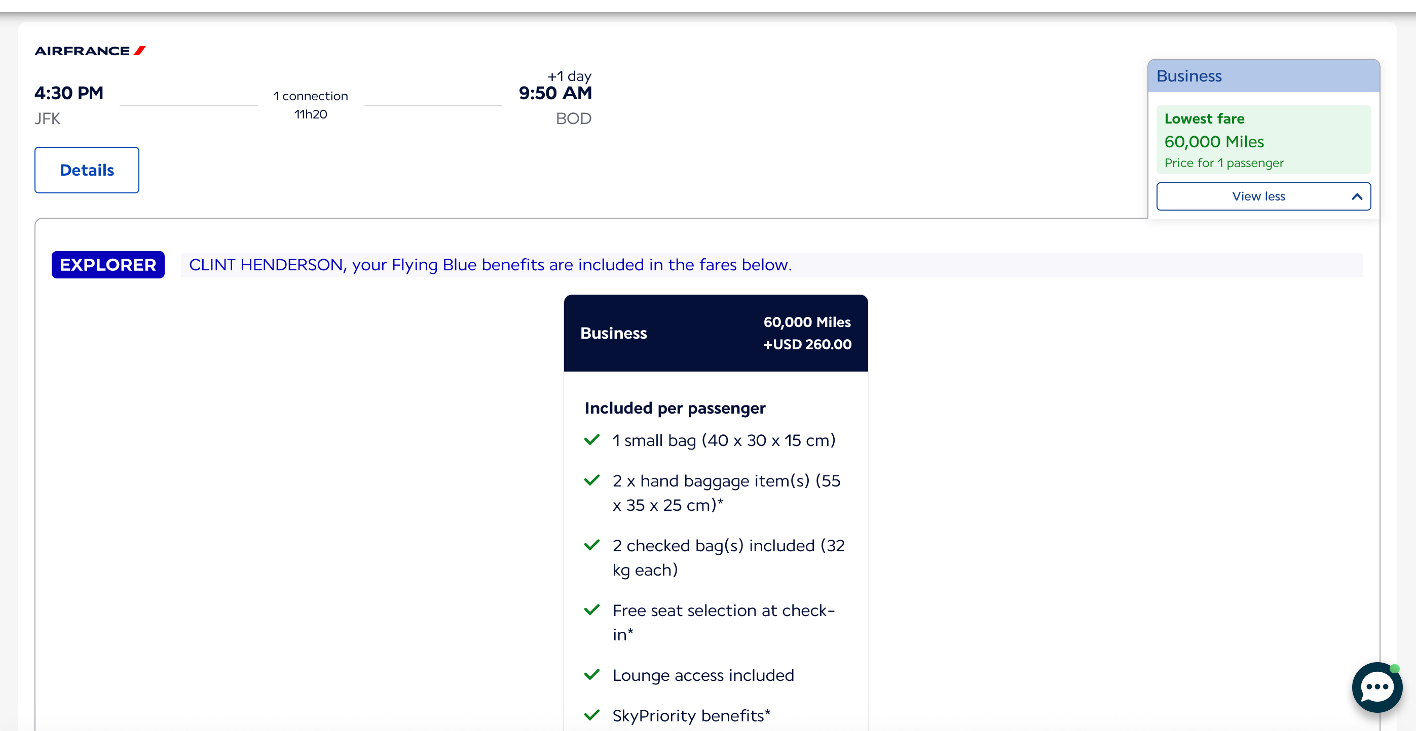 Air France Flying Blue search results. AIR FRANCE