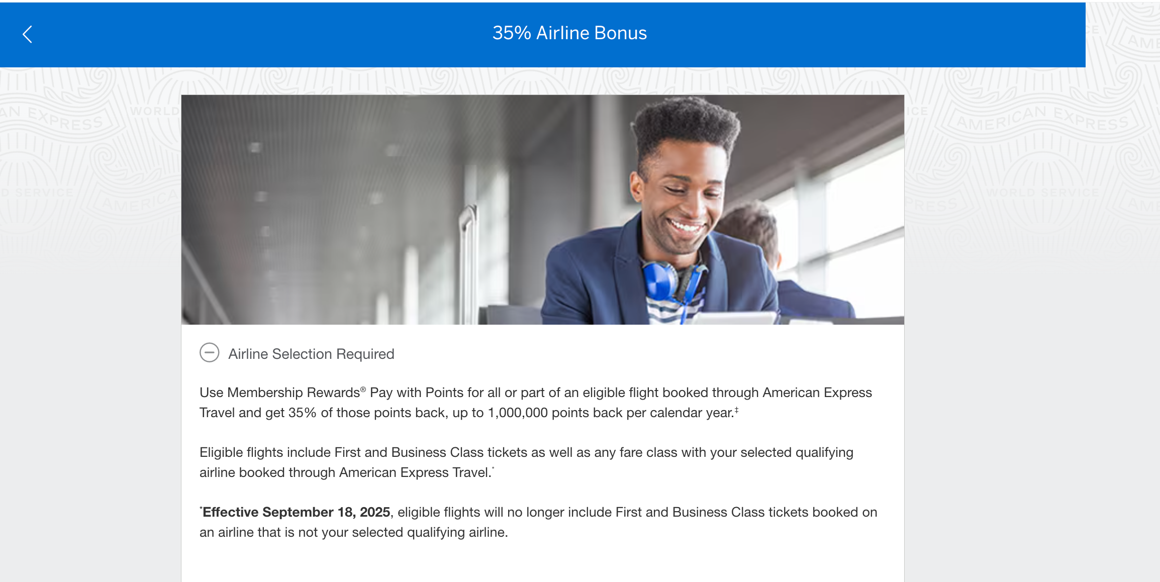 Amex 35% points rebate screenshot