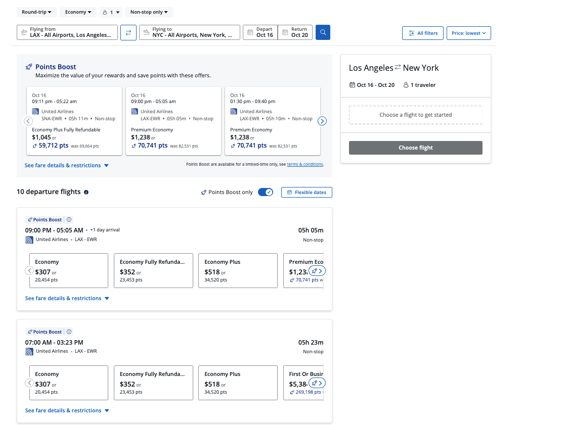 Chase travel flight screenshot