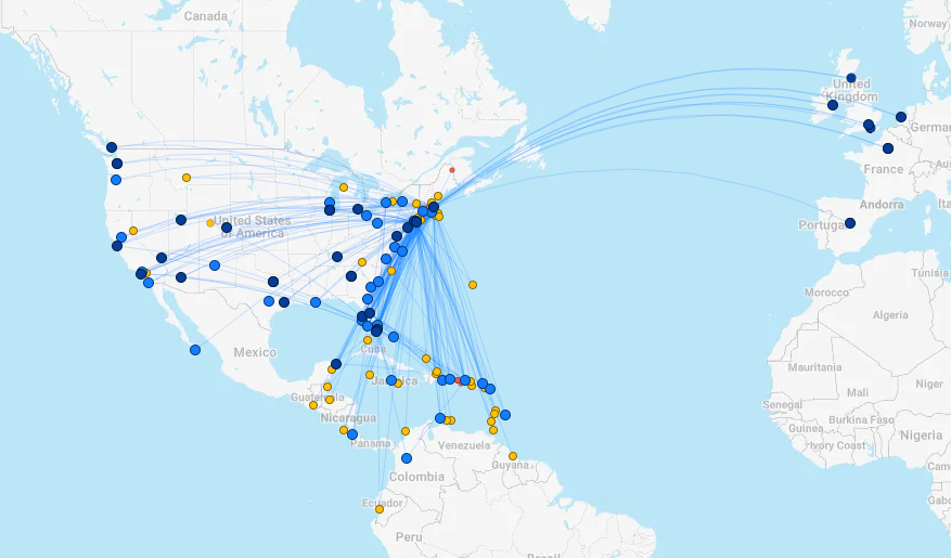 JetBlue route map