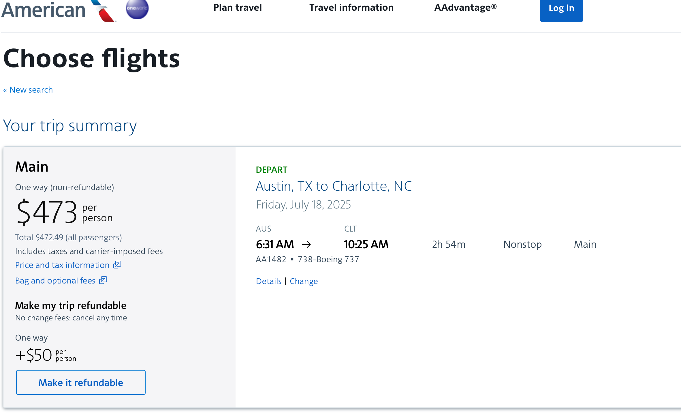 austin charlotte flights