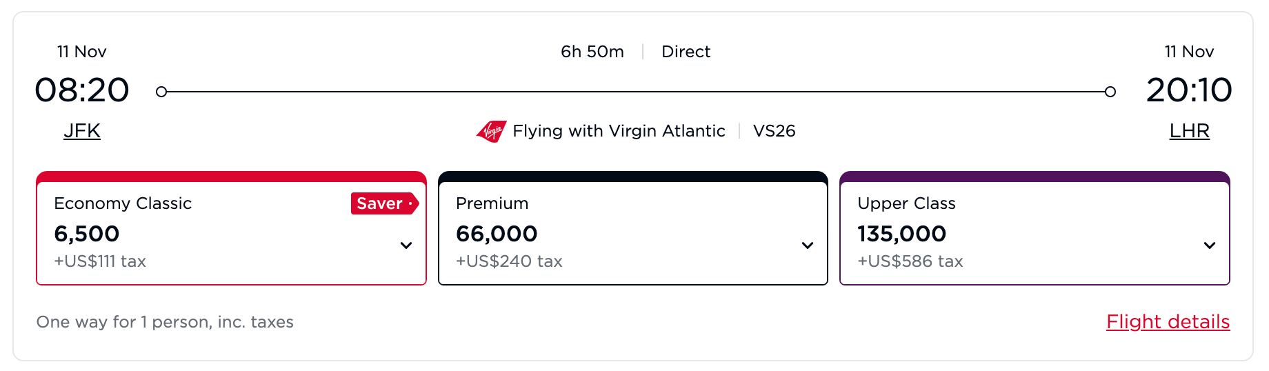 Virgin JFK-LHR points