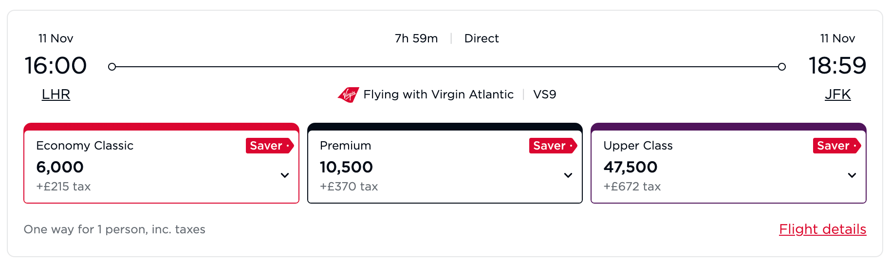 Virgin LHR-JFK points