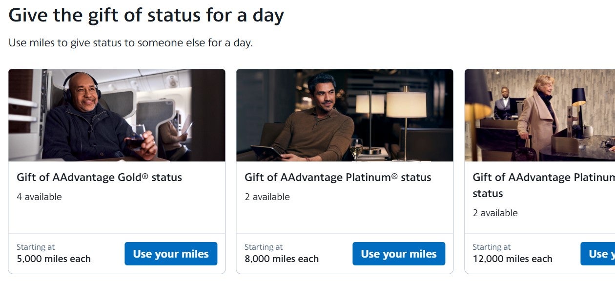 American Airlines status for a day options as a Platinum Pro member