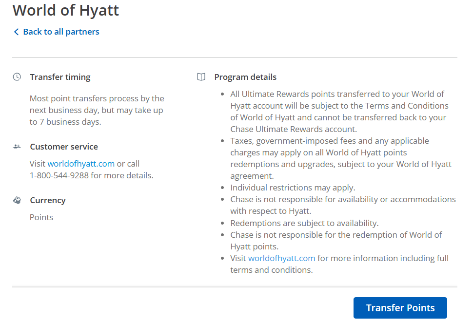 Transfer Chase points to Hyatt